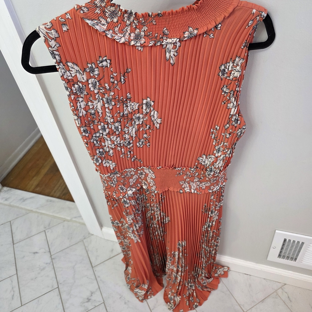 Nanette Lepore Coral Floral Pleated Sleeveless Dress